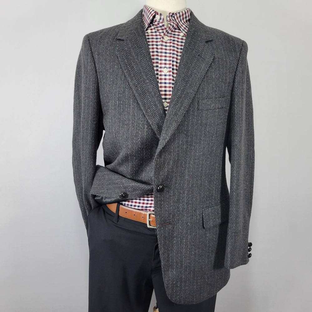 VTG Sergio Valente Men's Tweed Sport Coat Blazer Two Button Herrinbone‎ Wool 44R